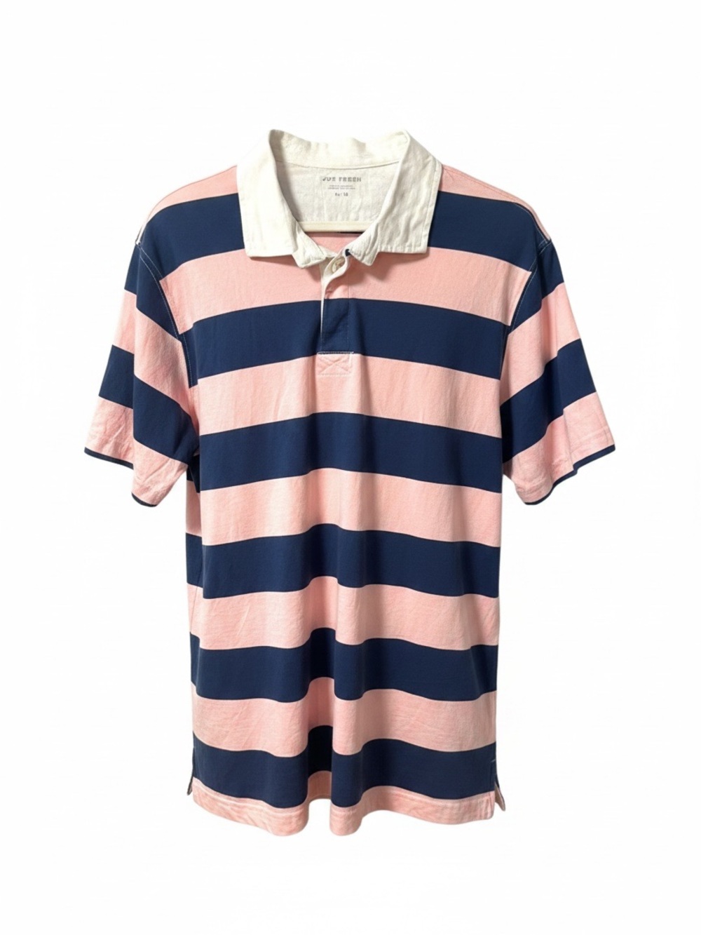 Joe Fresh Rugby Polo Shirt Short Sleeve XL Pink Navy Blue Striped